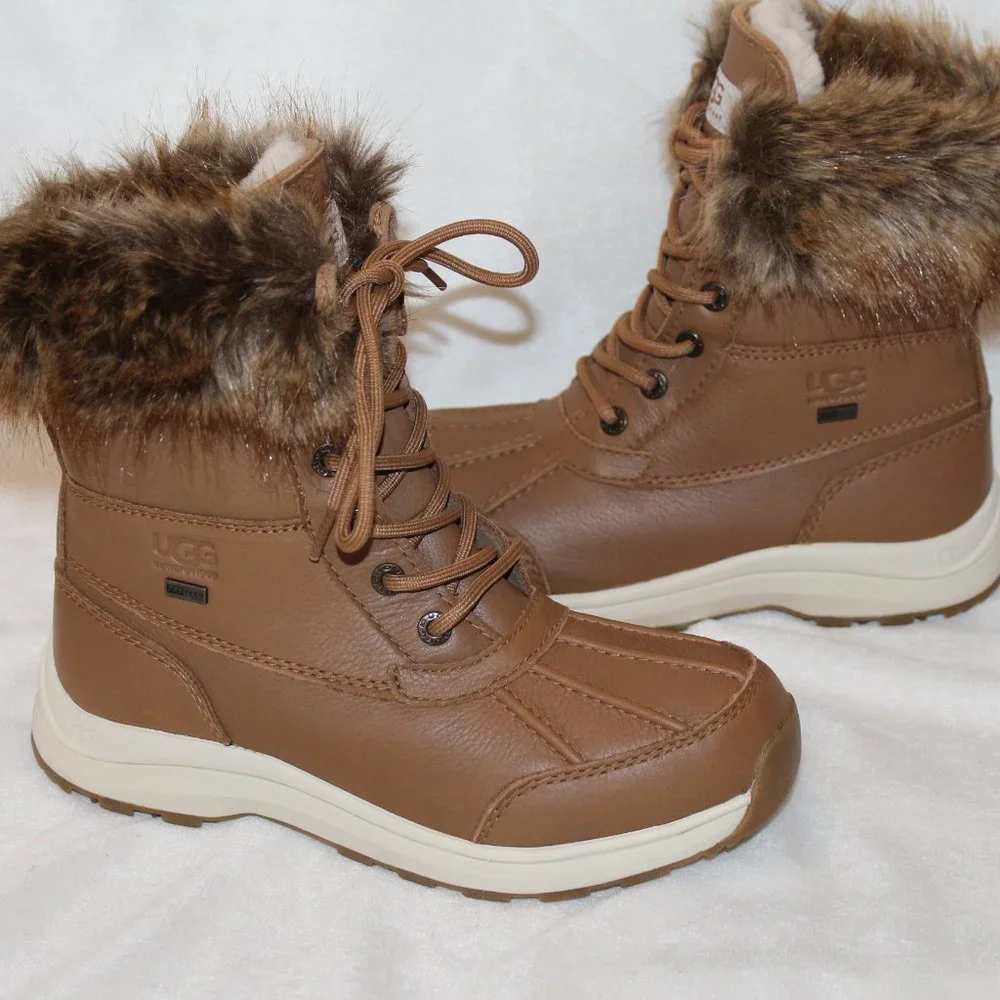 NEW UGG ADIRONDACK III LEATHER FUR SHEARLING SNOW WINTER BOOTS CHESTNUT‎